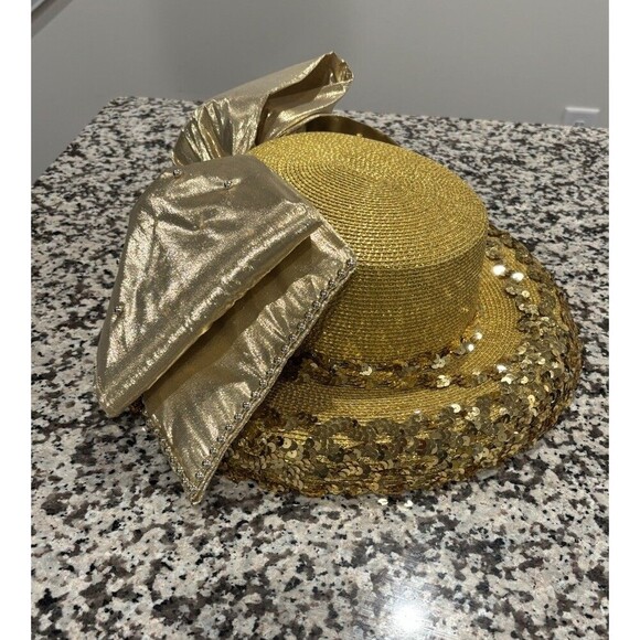 J.F.Y  NY Collection Yellow Sequin Embellished Church, Derby, Tea Party Hat main image 5